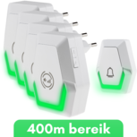ZAAK. Pilota Porta draadloze deurbel met 4 ontvangers - 400 meter bereik - Ontvangers op netstroom ZAAK. Pilota Porta draadloze deurbel met 4 ontvangers - 400 meter bereik - Ontvangers op netstroom