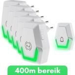 ZAAK. Pilota Porta draadloze deurbel met 5 ontvangers - 400 meter bereik - Ontvangers op netstroom ZAAK. Pilota Porta draadloze deurbel met 5 ontvangers - 400 meter bereik - Ontvangers op netstroom