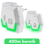 ZAAK. Pilota Porta draadloze deurbel met 2 ontvangers en 2 drukkers - 400 meter bereik - Ontvangers op netstroom ZAAK. Pilota Porta draadloze deurbel met 2 ontvangers en 2 drukkers - 400 meter bereik - Ontvangers op netstroom